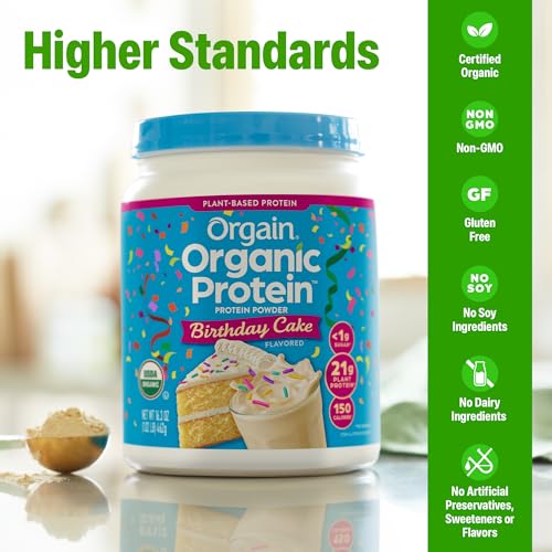 Image of Orgain Organic Vegan 21g Protein Powder, Birthday Cake, 1.02 lb