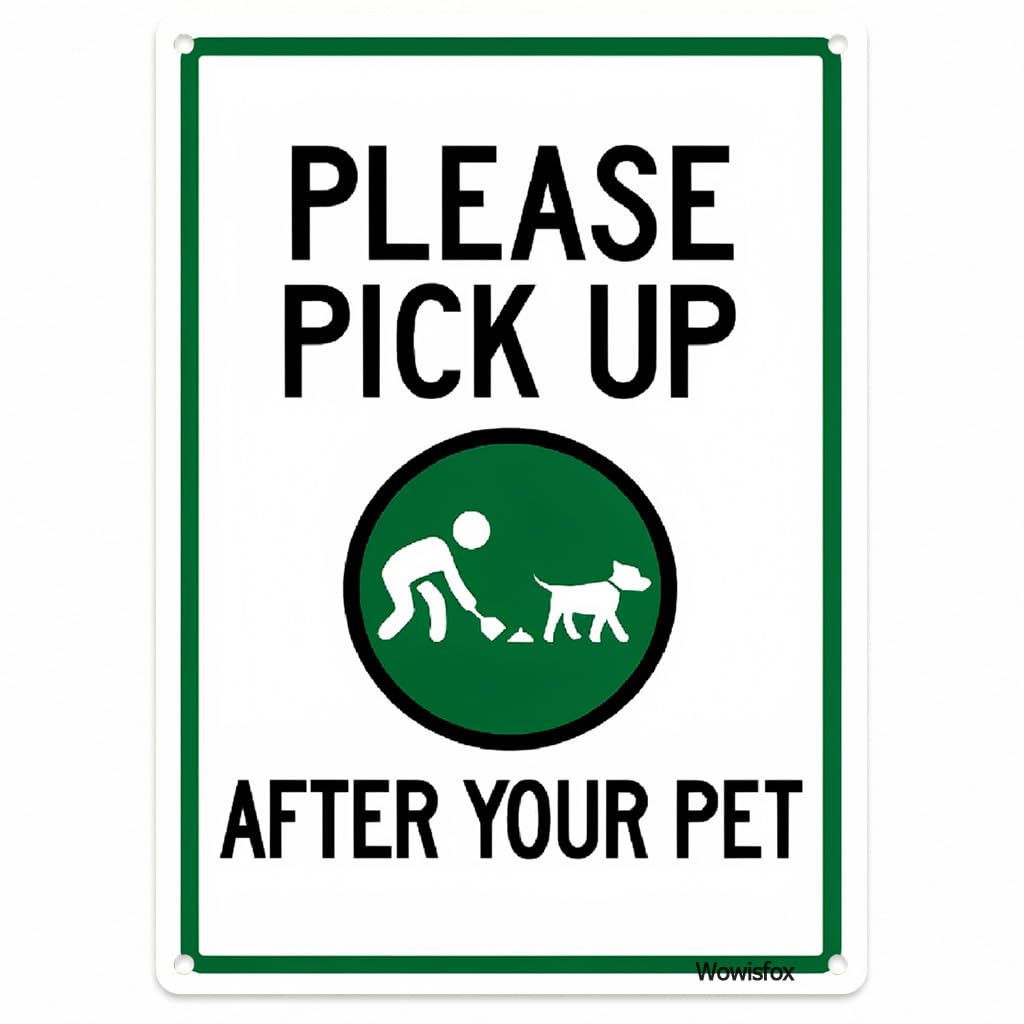 Pet Cleanup Reminder Sign, 8 x 12 Inch Aluminum, Mounting Holes