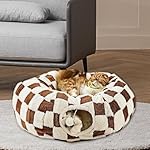 Cat Tunnel Bed for Indoor Cat Donut Tunnel Peekaboo Cat Cave with Washable Cushion Cat Tube Toys for Kitten Puppy Rabbit Brown (Brown) - Image 2