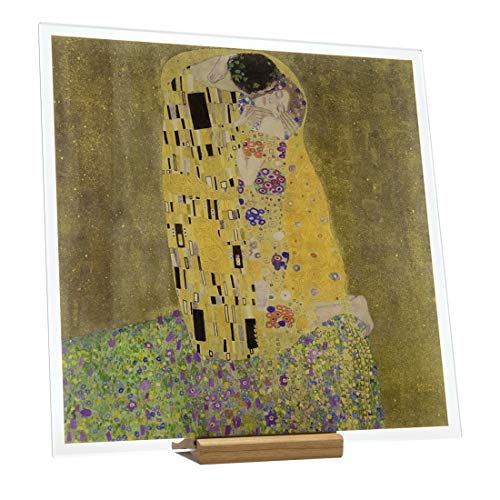 KORBAN Cuadro de cristal impreso visible por ambos lados. Reproducción del cuadro famoso de Gustav Klimt: El Beso impresión sobre cristal 20 x 20 cm