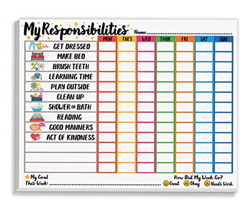 Tiny Expressions Responsibility Chart for Kids Ages 3, 4, 5, and 6 - My Responsibility Weekly Chore Chart for Kids Daily Checklist and Routine