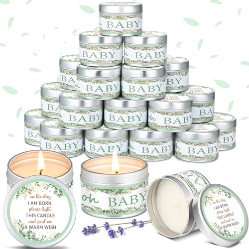 Mtlee MTLEE-THUR0401A 24 Pcs Greenery Style Baby Shower Party Favors Candles Lavender Scented Baby Shower Favors cover