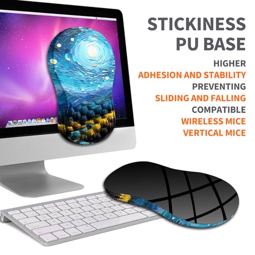 Image of Ergonomic Joint Wrist Support Mouse Pad with Memory Foam Cushion Massage Bump, Carpal Tunnel Pain Relief Mousepad Slope Design for Wrist Rest, 11.8x7.9 in, Starry Night
