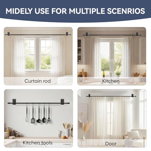 PeSenp 2.0 Upgraded No-Drill Curtain Rod for Windows 48 to 84 inches – Renter-Friendly Adhesive & Pin-Nail Mount, 5/8" Black Adjustable Rod, Minimal Wall Damage - image 5