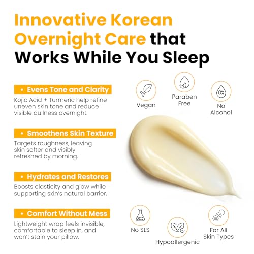 QUIA Turmeric + Kojic Acid Overnight Wrapping Mask – Hydration Mask for Glowing Skin – Evens Tone, Soothes Redness and Improves Skin Texture – Korean Skincare 75ML - Image 5