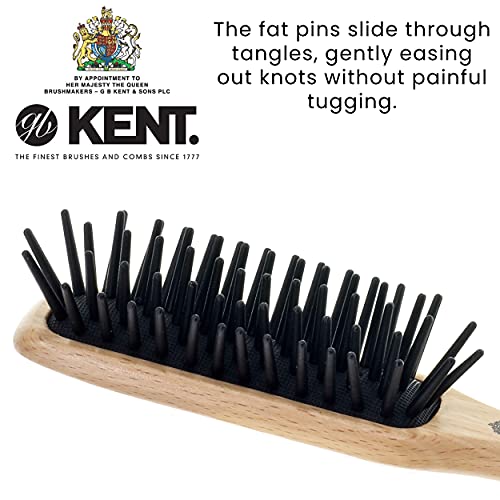 Kent Pf20 Narrow Cushion Paddle Hair Brush, Taming Fat Pins Hair Detangle Brush For Long Thick And Curly Hair, Scalp Massager And Growth Stimulator, Wet Or Dry Hair Detangling Brush. Made In England #TOP3