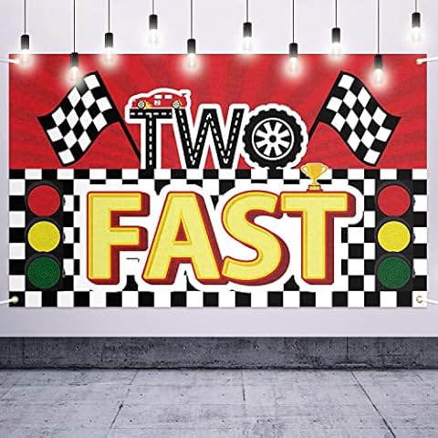 LASKYER Racing Car Two Fast Large Banner - Cheers to 2nd Birthday Home Wall Photoprop Backdrop,2nd Birthday Party Decorations. Cover