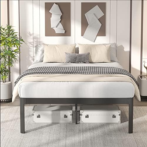 COMASACH 18-Inch Full-Bed-Frame with Round-Corner Leg, No Box-Spring Needed, Heavy Duty Non Slip Metal Platform-Bed Frame, Noise Free Mattress Foundation Support to 4000 Lbs, Black