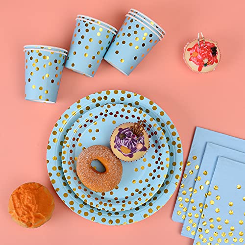 YAOSHENG Black and Gold Party Supplies 201 Pieces Golden Dot Disposable Party Dinnerware - Black Paper Plates Napkins Cups, Gold Plastic Forks Knives Spoons for Graduation, Birthday, Cocktail Party - Image 3