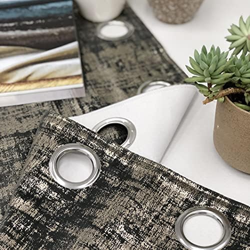 always4u Soft Velvet Curtains 100% Blackout for Window for Bedroom Thermal Gold Foil Printed Shining Luxury Window Treatment Drapes for Living Room 1 Pair Charcoal Grey 46 * 72