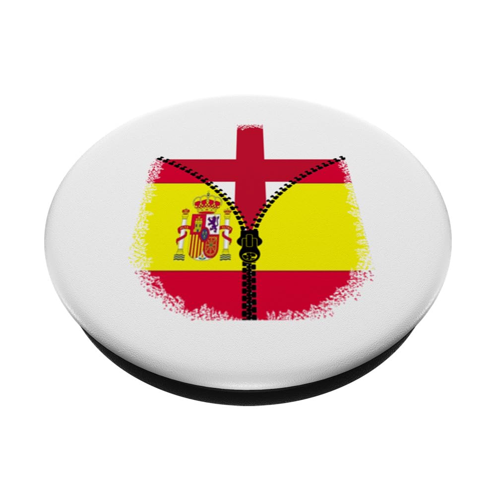 England Spain Flag English Spanish Zipper PopSockets Swappable PopGrip, Black - Image 2