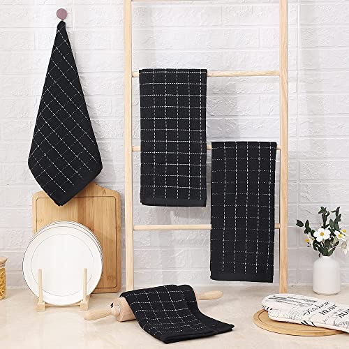 Image of Homaxy 100% Cotton Terry Kitchen Towels, 8 Pack, Black