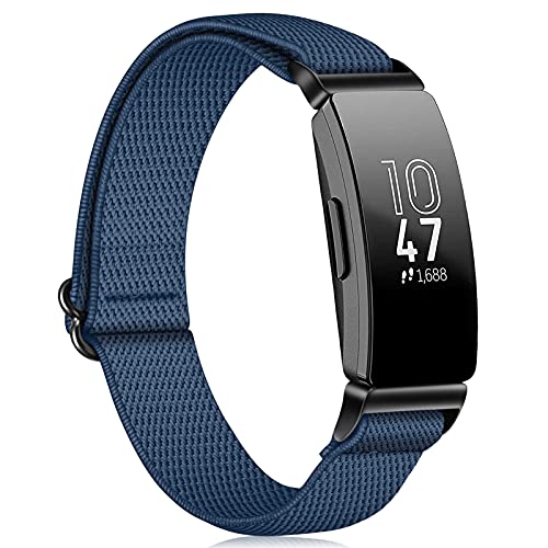 Fintie Nylon Elastic Bands Compatible with Fitbit Inspire 2 1 HR/Ace 3 2, Adjustable Stretchy Loop Band Breathable Replacement Strap Accessory Wristband, Navy