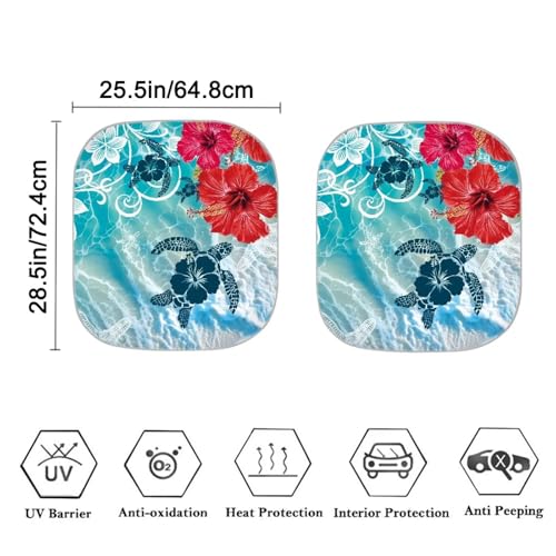 Image of Hibiscus Turtle Windshield Sun Shade Foldable 2 PCS Sunshade Visor Car Windshield Sunshades Easy Installation Front Window Sun Shade Blocks UV Rays and Keeps Your Vehicle Cool