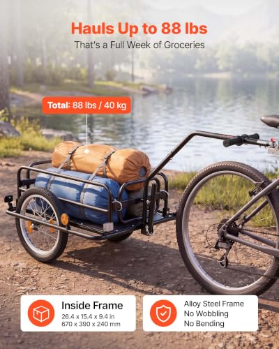 Image of VEVOR Bike Cargo Trailer, 88 /100 /130 /160 lbs Load Capacity, Heavy-Duty Bicycle Wagon Cart, Foldable Compact Storage with Universal Hitch