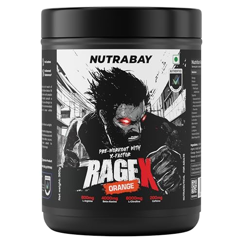 Image of Nutrabay RageX Pre Workout Supplement Powder - 360g, Orange | 200mg Caffeine, 4g Beta Alanine, 6g L-Citrulline, 600mg L-Arginine, & Black Pepper | Muscle Pump & Performance