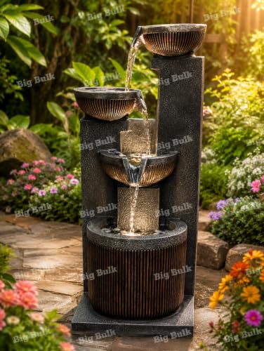 Image of 4 Steps Bowl Ball Fountain with for Home Decor Indoor Outdoor Garden Aniiversary Gifting (Grey: 35x 30 x 86cm)