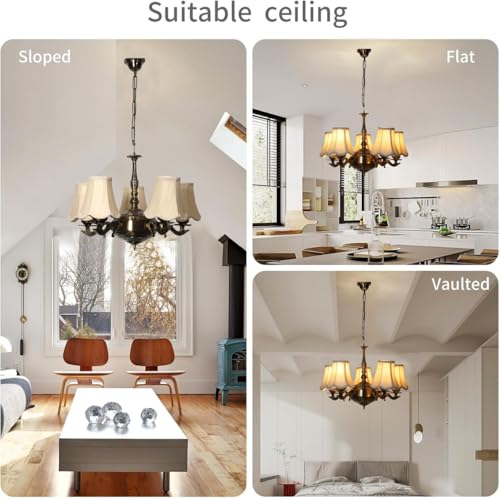 Image of Devansh 05 Lights Off-White Vintage Cotton Shade with Antique Golden Chandelier -L