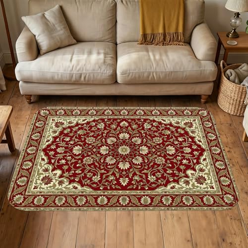 Tapis à fleurs rouge automne en éponge rectangulaire pour l'entrée et la chambre