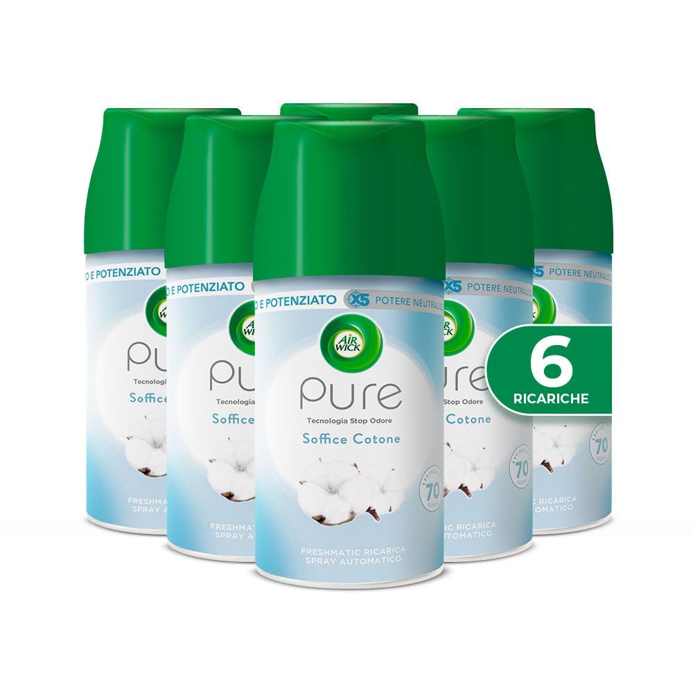 Airwick Freshmatic Ricariche Pure Soffice Cotone, Profumatore per Ambiente, 250 ml, Confezione da 6