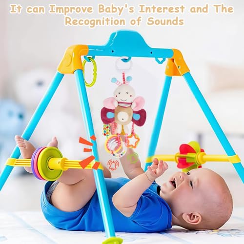 Image of SNOWIE SOFT Baby Toys for 6 to 12 Months Hanging Plush Cartoon Cradle Toys Hanging with Mirror, Rattles and Colorful Pendants, Soft Stroller Car Seat Activity Toy for Infant Sensory Development