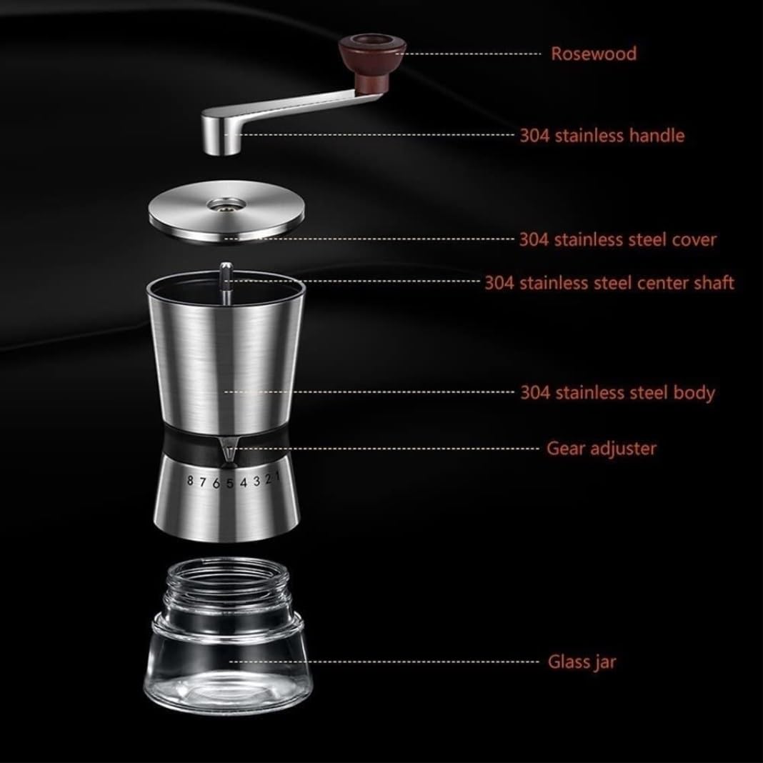 Molinillo de café,Molinillo de café Manual, Molinillo de café Manual con 8 configuraciones de Grosor Ajustables Molinillo de café con manivela y muelas de cerámica