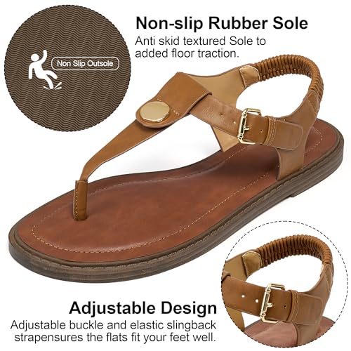 Image of Alicegana Dressy Womens Sandals Summer: Comfortable Strappy Flats Thong Sandals - Casual Walking T-Strap Slingbacks