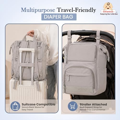 Image of Infantso Premium Multifunctional Waterproof Diaper Bag For Mothers For Travel /Diaper Bags With Multi Compartments, Insulated Bottle Pockets, Hanging Strap, Anti-Theft Pocket, 27Lt Maternity Bag