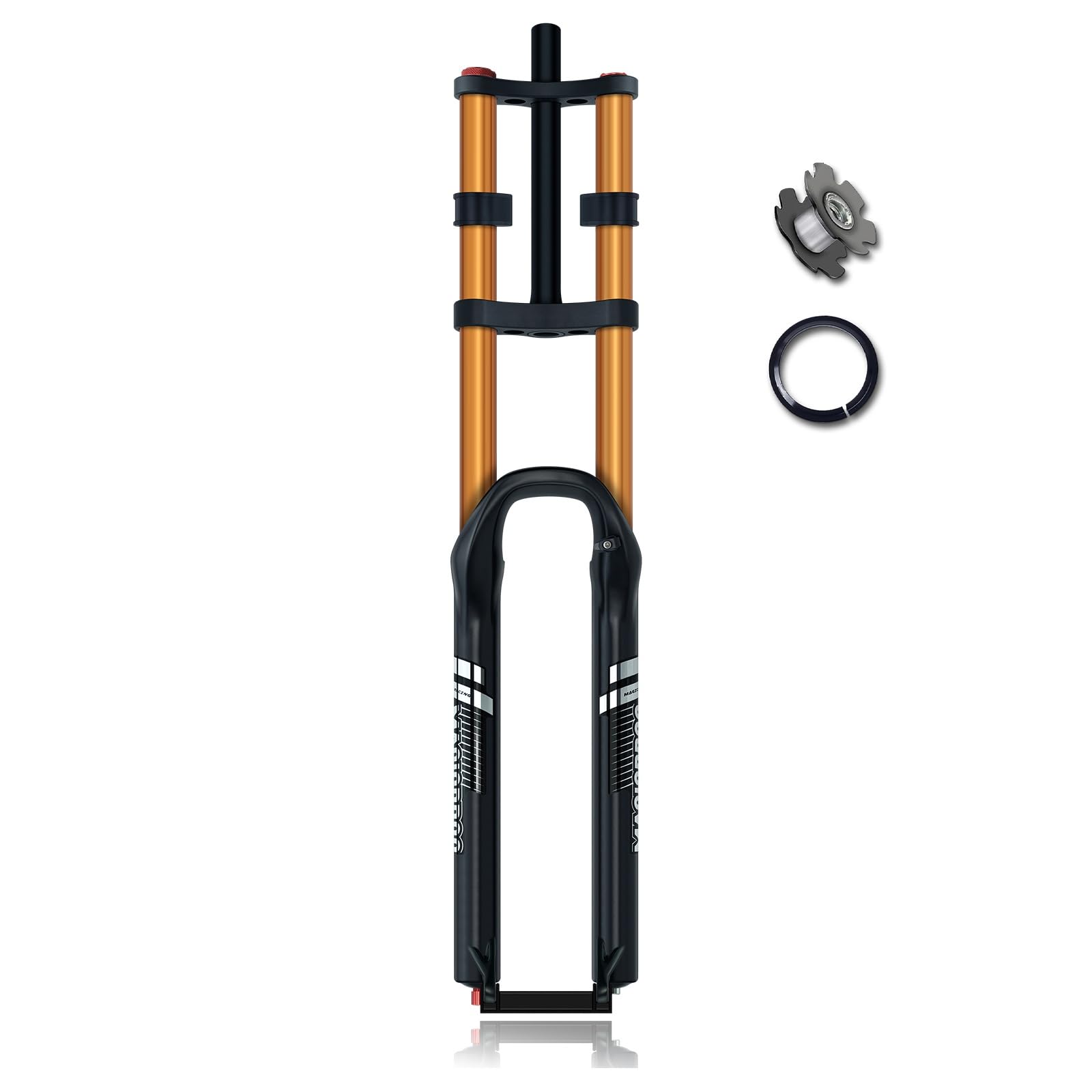 Downhill Mountain Bike Suspension Fork 26/27.5/29 Inch 1-1/8 Straight MTB Air Fork 180mm Travel Double Shoulder Front Fork 15mm Thru Axle/QR 9mm Disc Brake Front Forks Manual Lockout(27.5Gold RA)