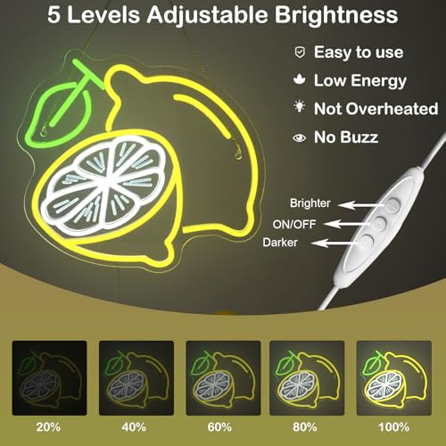 Image of Lemon Slice Neon Sign Yellow Lemons Neon Light Hanging Wall Art Dercoration in Hypebeast Room Decor Fruit Shape Led Light for Bar Club Party Fruit Shop Restaurant