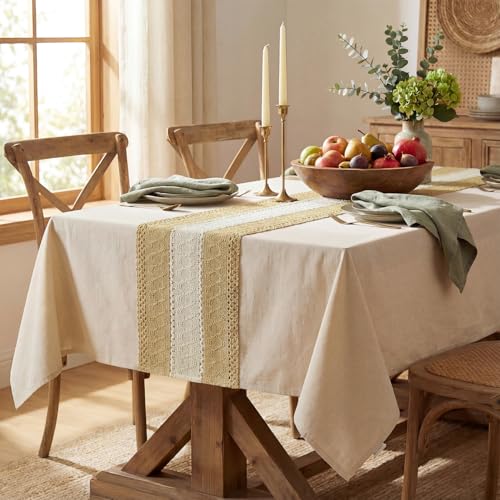 Horaldaily Burlap Brown Table Cloth 60×84 Inch Rectangular, Farmhouse Rustic Heavy Weight Tablecloth, Wrinkle Free Farmhouse Style Table Cover for Home Party Decor by Horaldaily - Used condition - US$12.02
