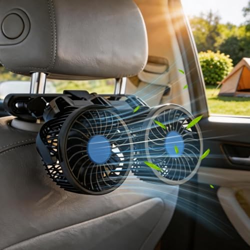 Ventilateur de Voiture, 12 V Ventilateur à Tête Double, Ventilateur de Véhicule, Ventilateur Électrique Automobile, Rotatif À 360 Degrés Ventilateurs...