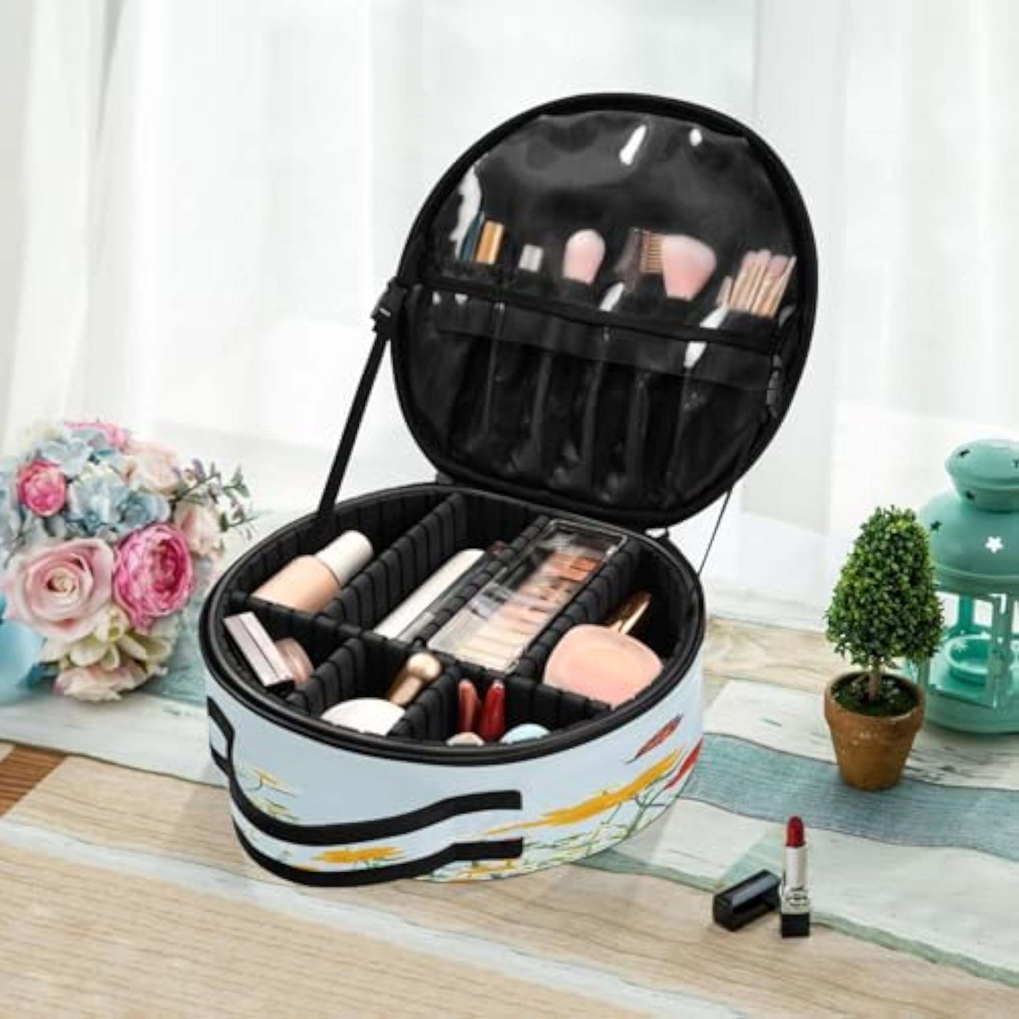 Colorful Spring Flowers Travel Makeup Case, Portable Organizer