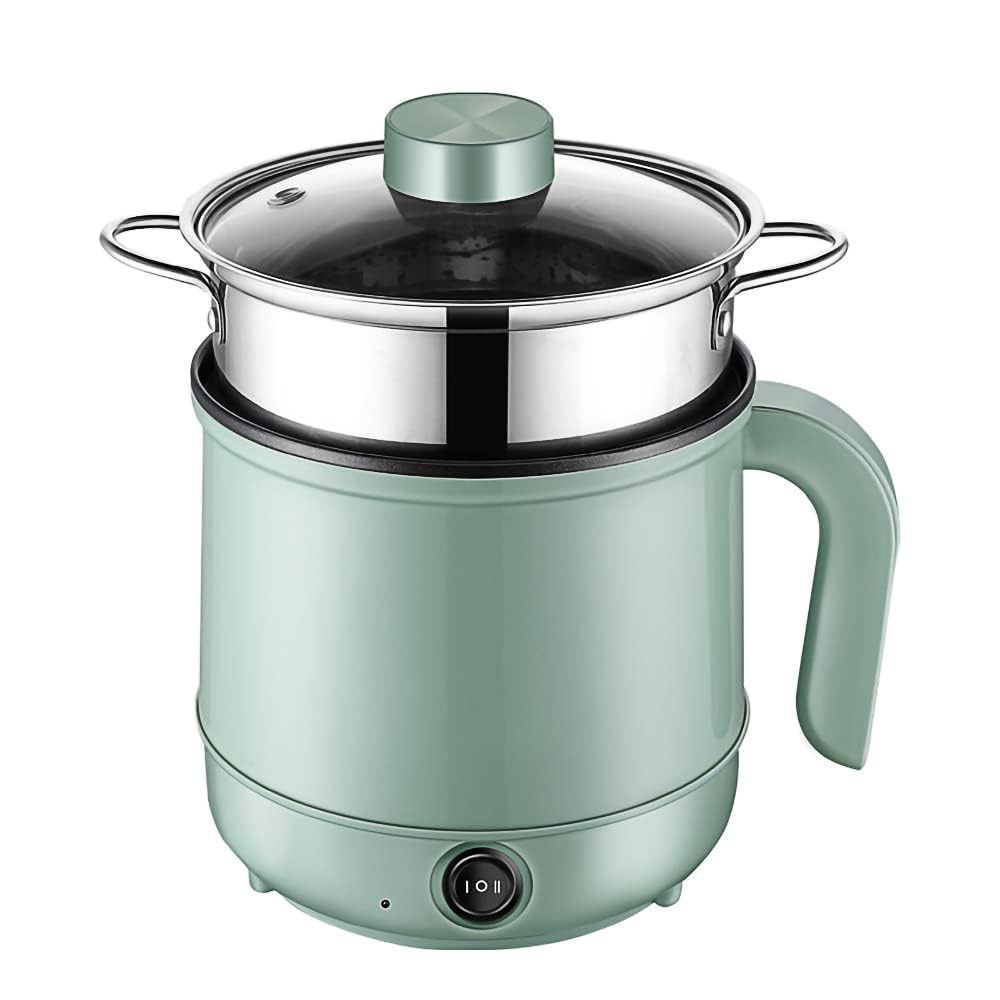 TERRIFI Multifunction Electric Hot-Pot with Stainless Steel Steamer - 1.7L Portable Non-Stick Electric Pot Frying Pan 6.8 Inch, Boil Dry Protection, Dual Power Control with Silicone Spatula Included