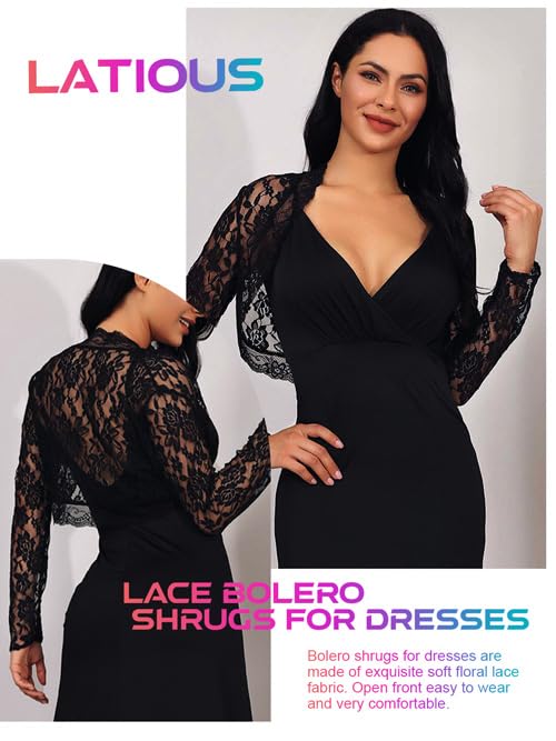 Latious Lace Bolero Shrugs for Dresses Formal Lace Jackets Long Sleeves Bridal Shrug for Women3