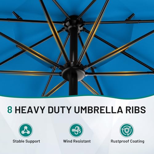 Image of AreShark 9ft 3-Tier Patio Umbrellas, Outdoor Umbrella with 8 Sturdy Ribs UV Protection Windproof, Market Table Umbrella w /Push Button Tilt & Crank for Pool, Porch, Deck, Garden(Royal Blue)