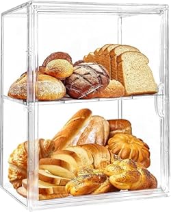 Panera acrílica, almacenamiento de pan transparente, 2 capas ajustable, material para mascotas de calidad alim