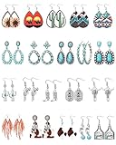 Sasylvia 20 Pairs Vintage Bohemian Earrings Set Western Cowgirl Cowboy Women Faux Turquoise Alloy Le