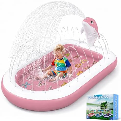 Splash Pads for Toddlers 1-3, Dolphin Toy Sprinkler for Kids, Outdoor Play Mat for Babies, 68″ Backyard Inflatable Kiddie Pool, Splash Pad for Kids Ages 4-8, Birthday Gifts for 1 Year Old Boy Girl