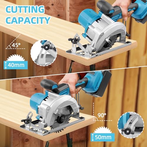 Sararoom 3000W Cordless Circular Saw, 6700RPM Electric Circular Saw with 2 x 2.0Ah Lithium Battery & Charger, Cutting Angle 0-45° Adjustable for Wood Marble Metal, with Blade 3 Sararoom 3000W Cordless Circular Saw, 6700RPM Electric Circular Saw with 2 x 2.0Ah Lithium Battery & Charger, Cutting Angle 0-45° Adjustable for Wood Marble Metal, with Blade - Image 3