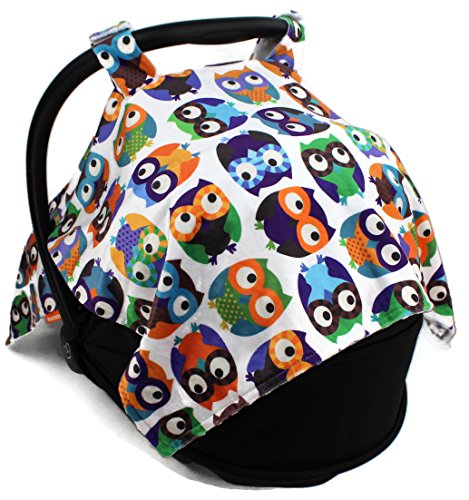 Image of Dear Baby Gear Deluxe Car Seat Canopy, Owls, Multi Color / White Minky Dot