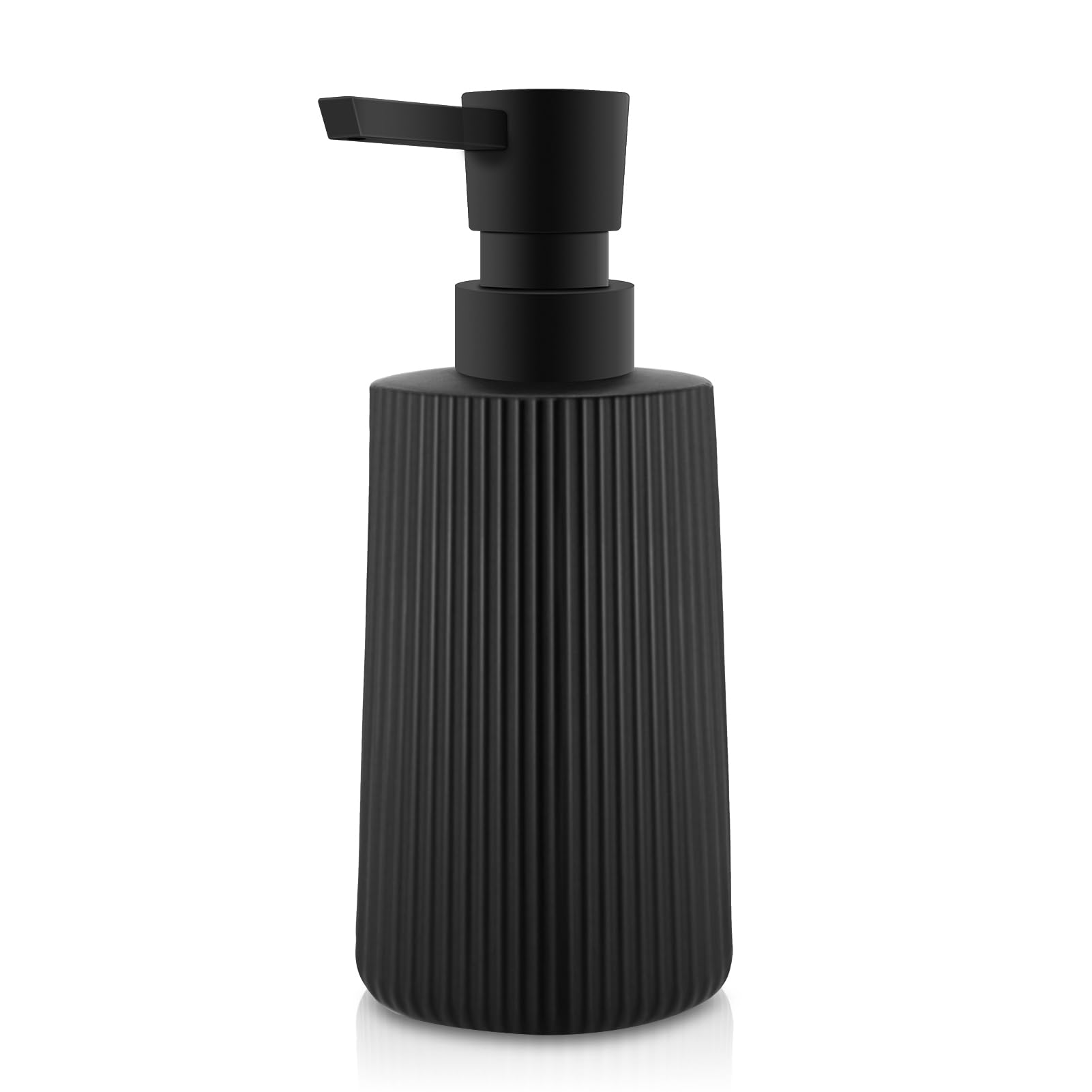 HMJIA Dispensador Jabón Baño de Cristal Dispensador de Líquido con Diseño de Rayas 250m Dispensador Jabón Cocina con Bombal para Fregaderos de Baño y Cocina (Negro)