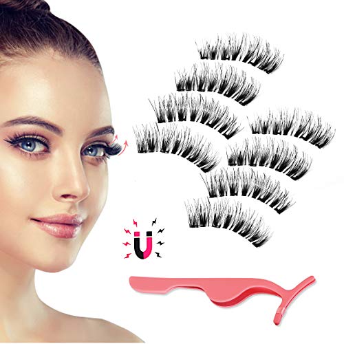 Magnetic Eyelashes, Day to Night Eyelash Kit, Reusable Silk False Lashes, Ultra Thin Magnet, Light weight & Easy to Wear, Best 3D Reusable Eyelashes with Applicator, 8 pac with Tweezers
