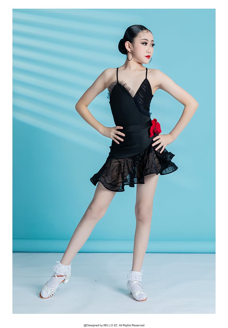 Vestidos Latinos para Niñas, Vestido de Baile con Diseño de Tirantes, Top Y Falda de Salsa para Salón, Vestidos de Baile, Vestidos de Fiesta de Competición, Elegantes Vestidos Líricos (170 cm)