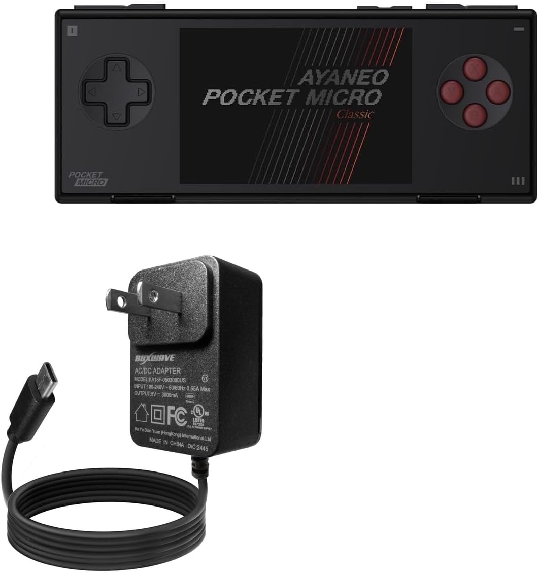 BoxWave Charger Compatible With Ayaneo Pocket MICRO Classic - Wall Charger Direct (15W), Rapid Charge your device with built-in 3ft Cable