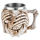 KaGrbves Skull Mug Viking Drinking Cup - Unique Skeleton Resin Beer Stein Tankard Coffee Mug Tea Cup - Halloween Bar Drinkware Gift for Men