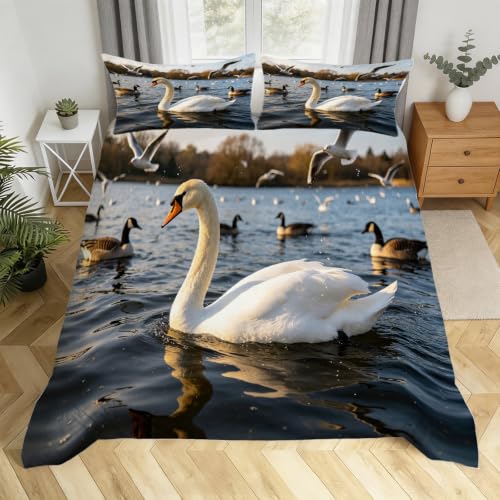 Housse de couette 240x280 cm cygne blanc 3D et 2 taies