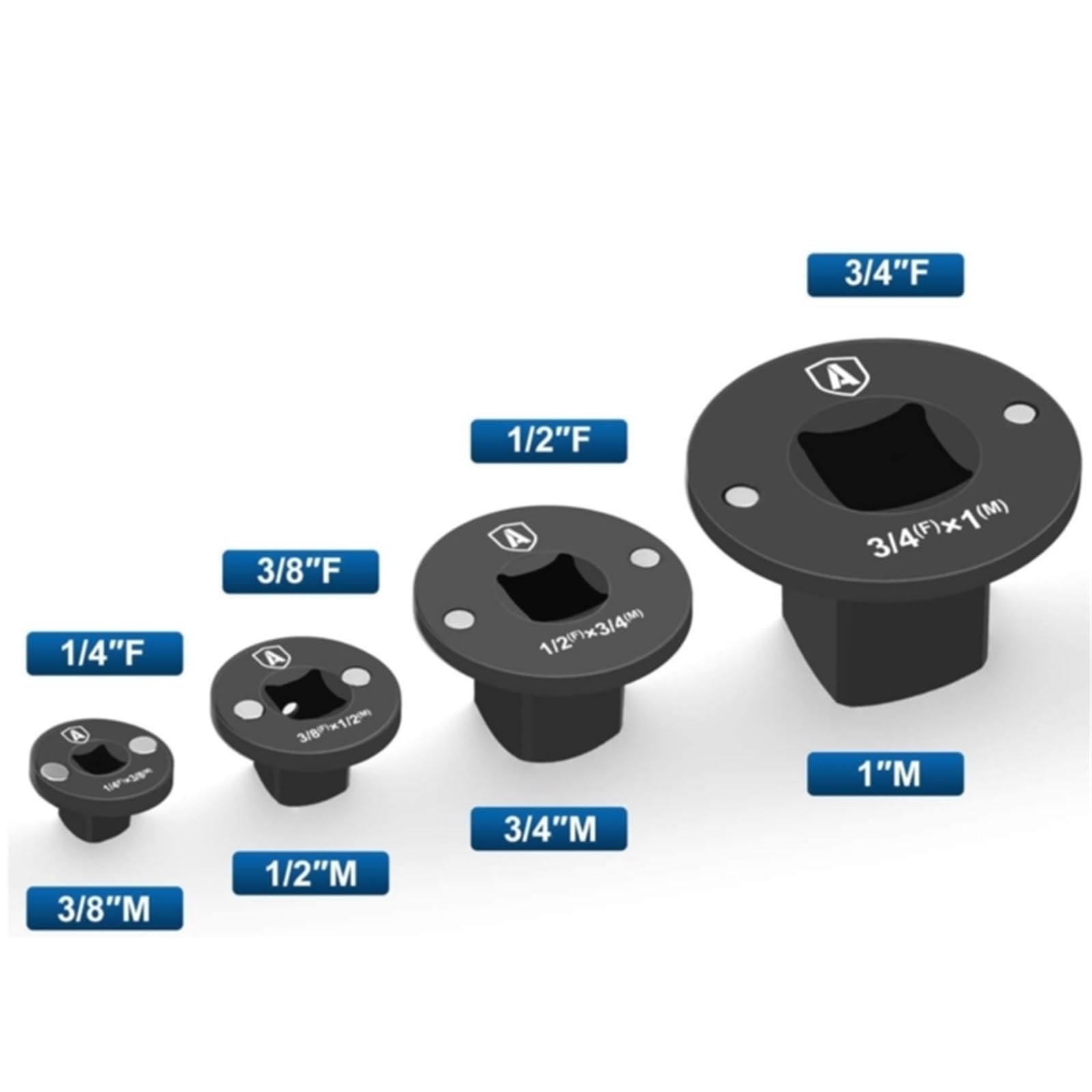 Set adattatori Per prese a impatto a basso profilo, cricchetto Per convertitore in acciaio Per carichi pesanti Set di prolunghe(4Pcs Set Black)
