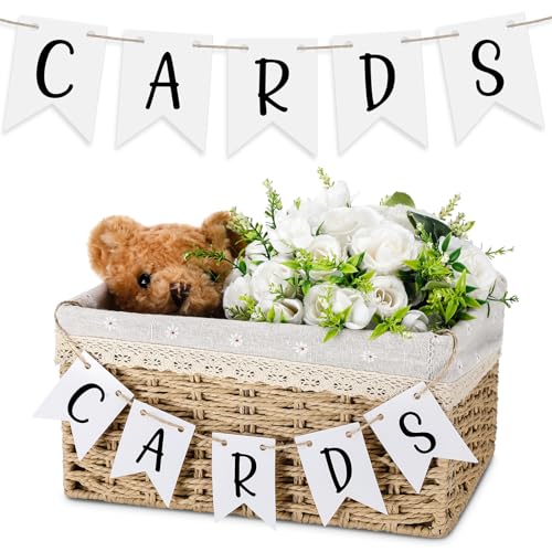 Image of Yaomiao Mini Cards Sign Banner for Card Box Wedding Themed Hanging Banner Decor Party Decoration for Birthday for Basket Table Greeting Photo Props Table Decor, Basket Not Included (Stylish,Card)