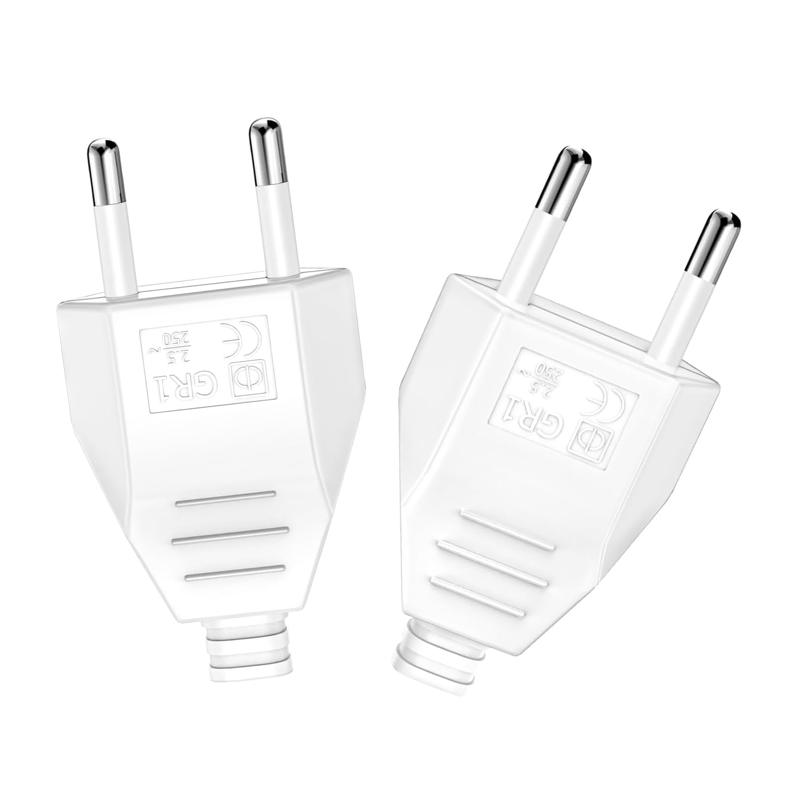2 Piezas Enchufe Europeo Plano, Enchufes Euro de Alimentación 250V 2.5A, Clavija Enchufe Electricas Macho de Decoración del Hogar de Schuko Instala o Reemplaza, Blanco